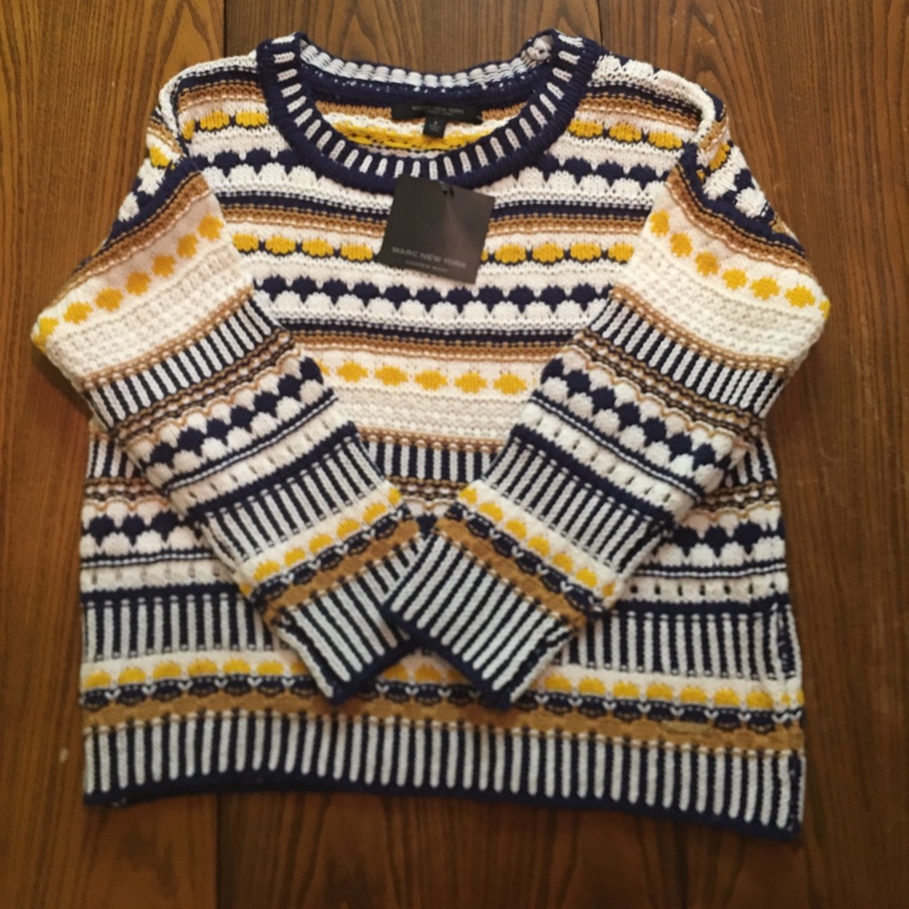 NWT ANDREW MARK SWEATER COSBY GOLD BLUE SGRHO
